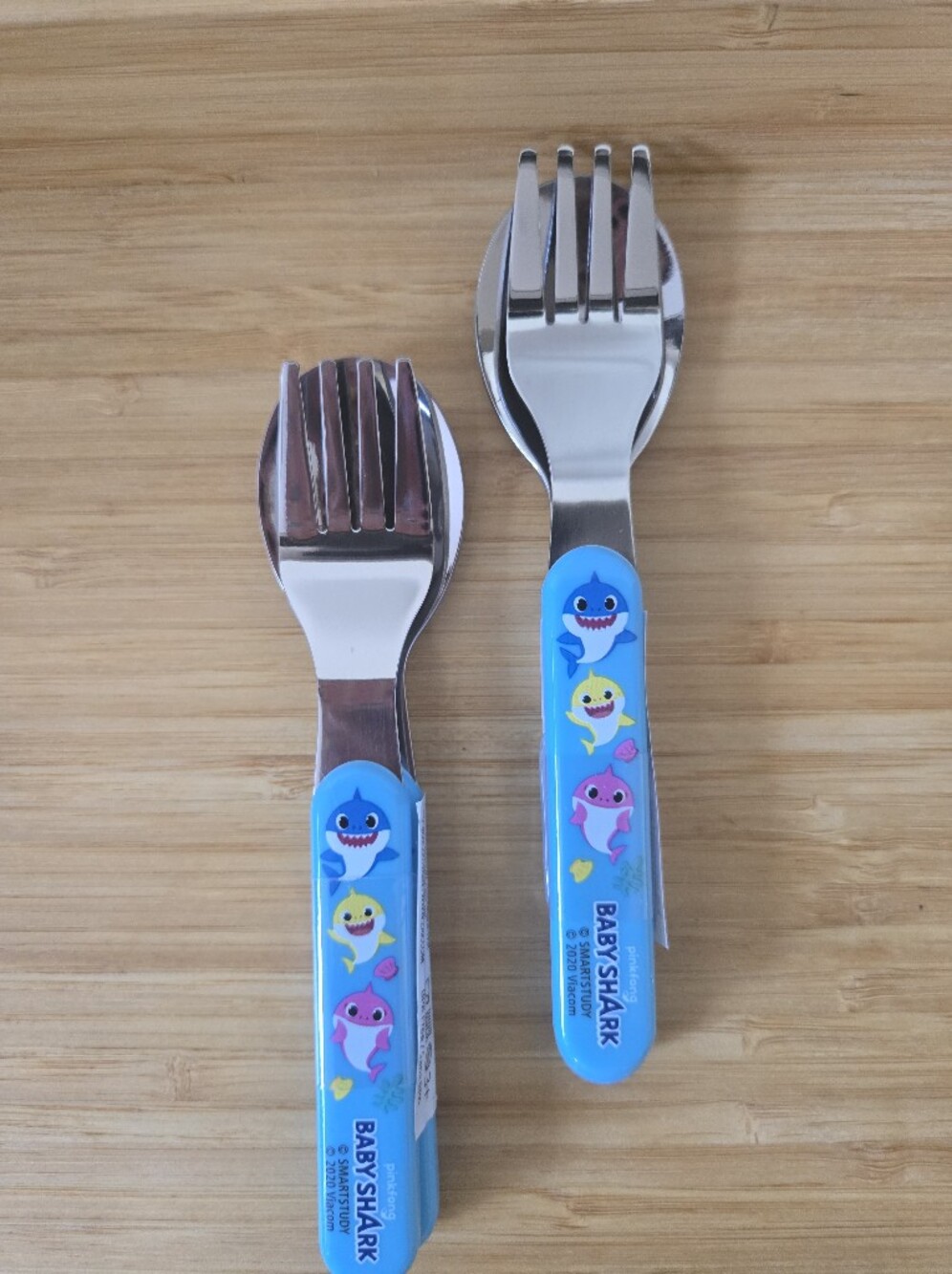 Pink Fong Kid's Baby Shark 2 Pack Toddler Safe Fork and Spoon Set